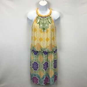 London Times Mandala Braided Neck Blouson Dress